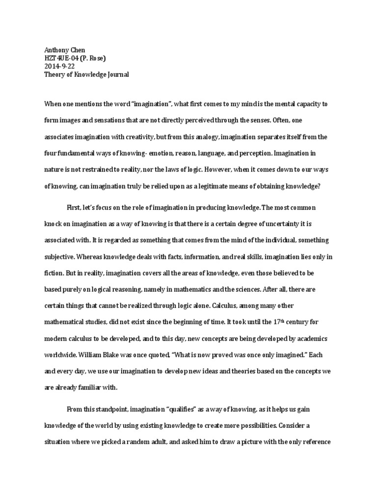 ToK Journal Imagination Imagination Science