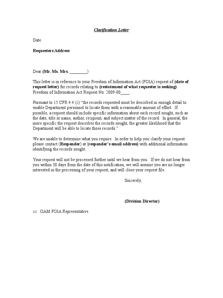 Clarification Letter Template PDF