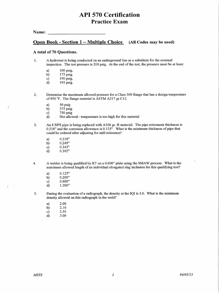 Practice Exam API 570 | PDF