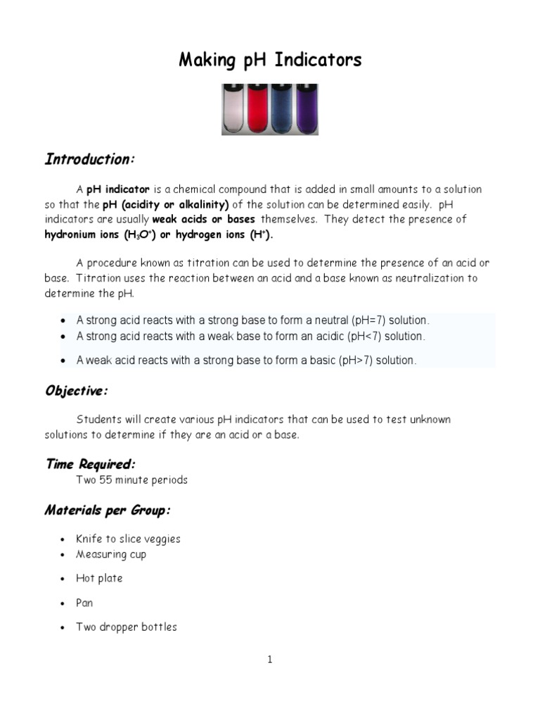 Making Natural PH Indicators PDF Ph Acid