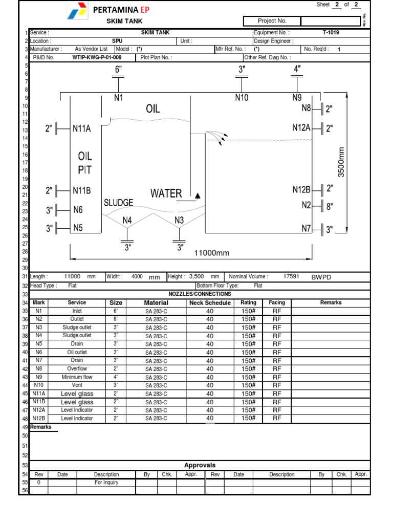Skim Tank T-1019 Data Sheets - SHEET 2 | PDF