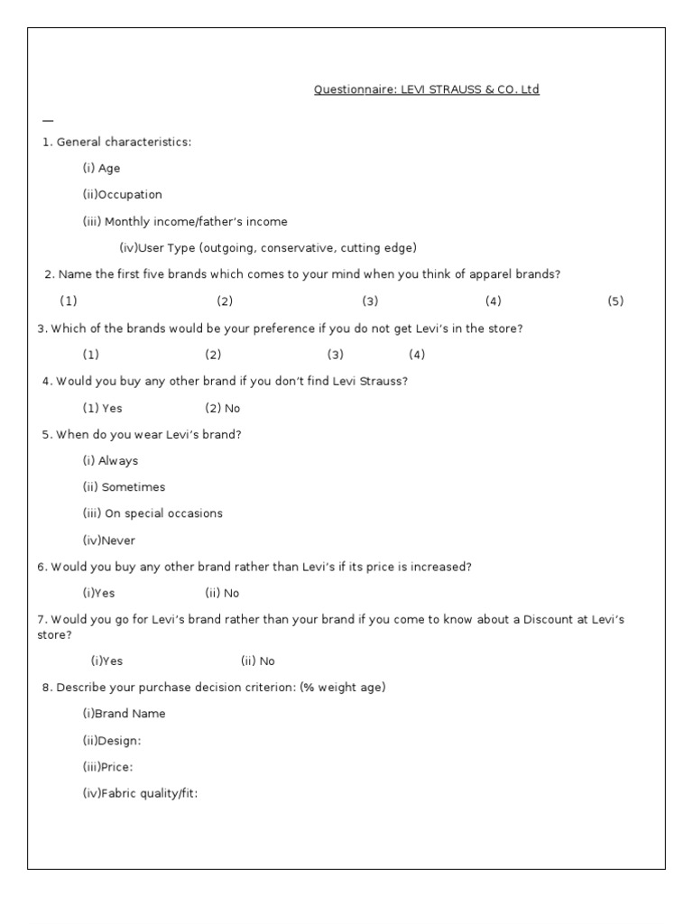 Marketing questionnaire PDF Brand Microeconomics