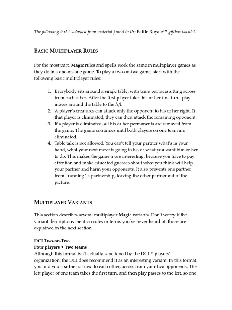 Magic The Gathering Multiplayer Rules Pdf
