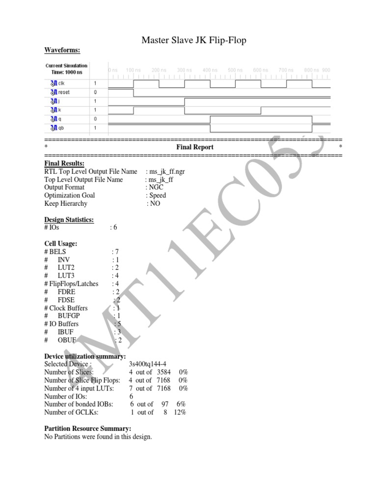 Master Slave JK Flip-Flop: Waveforms | PDF | Electronic Circuits ...