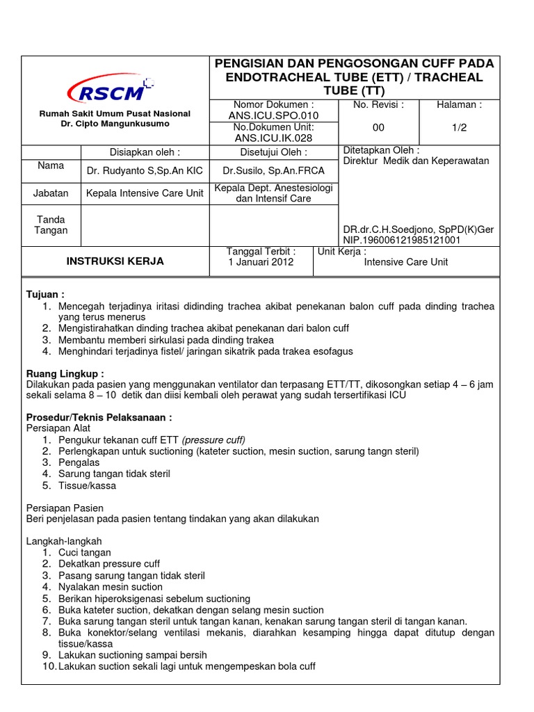 Panduan Cuff ETT/TT di ICU | PDF