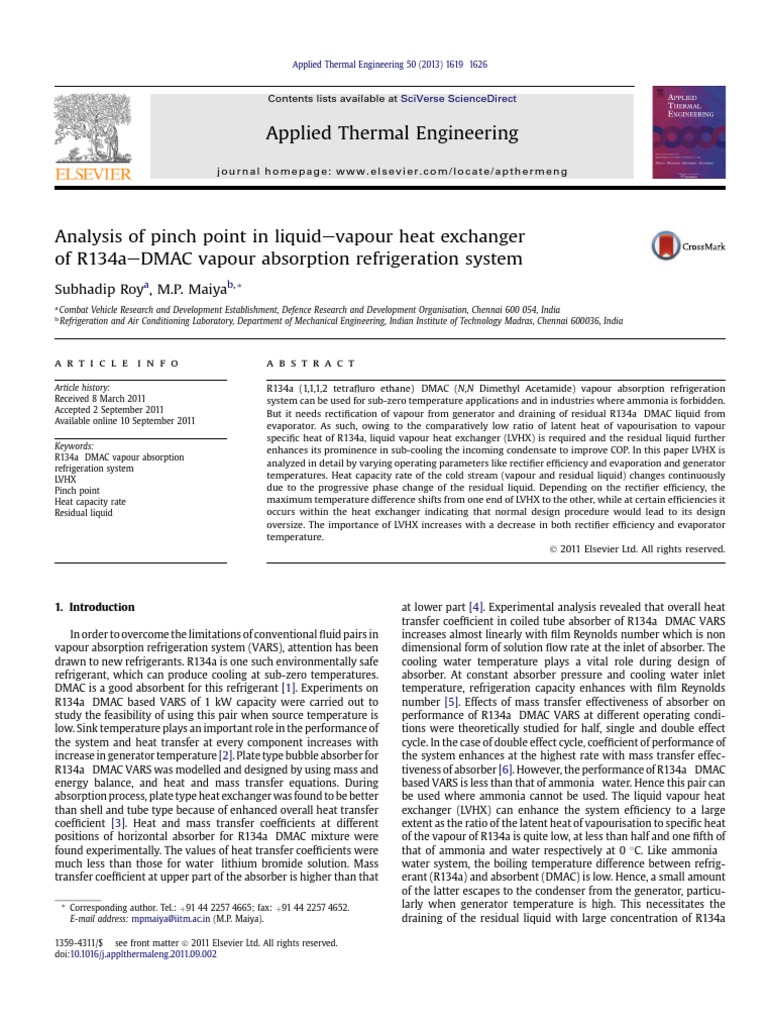Analysis of Pinch Point in Liquid Vapour Heat Exchanger of R134a DMAC