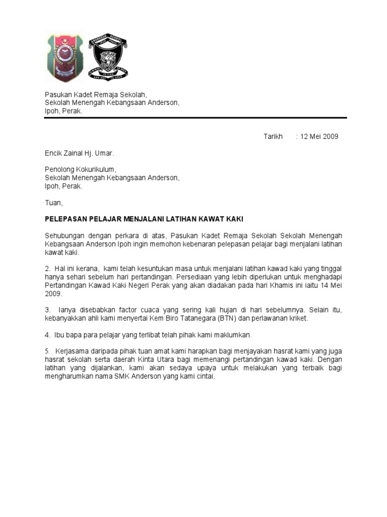 Surat Kebenaran Untuk Balik Awal Mesyuarat