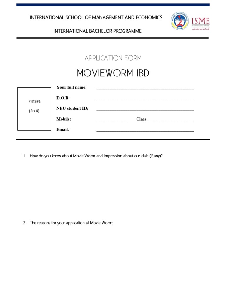 Movie Worm Application Form | PDF | Business