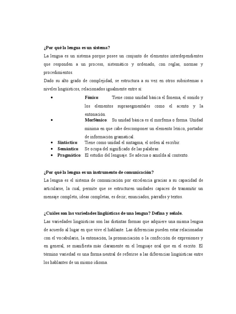Por Qué La Lengua Es Un Sistema | PDF | Idiomas | Artes del lenguaje y ...