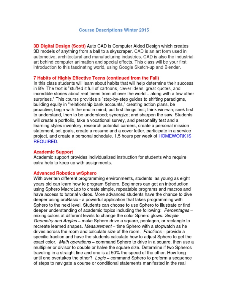 Course Descriptions Winter 2015 | PDF | Computer Aided Design | Paintings