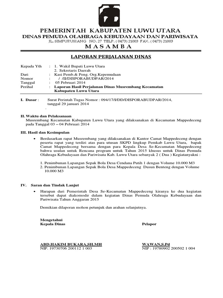Laporan Perjalanan Dinas Musrembang 03022014