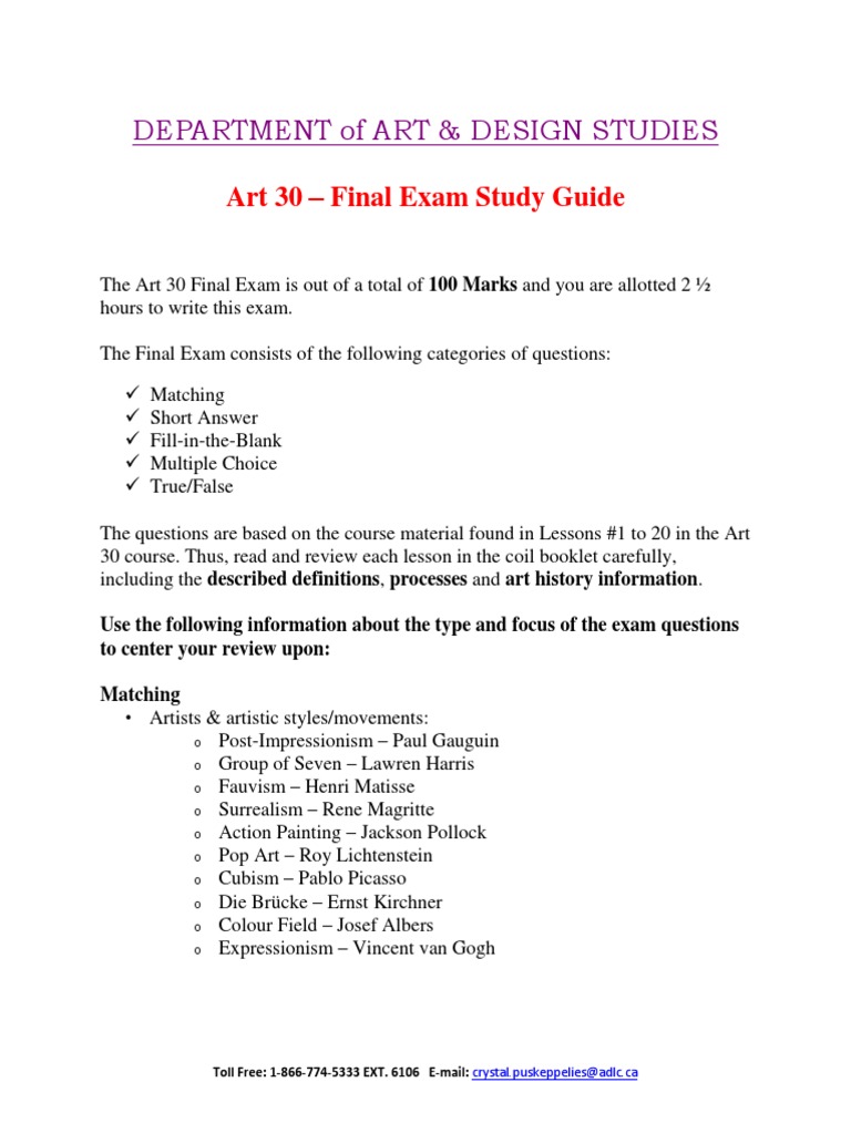 Art 30 Final Exam Study Guide | PDF | Art Movements | Paintings