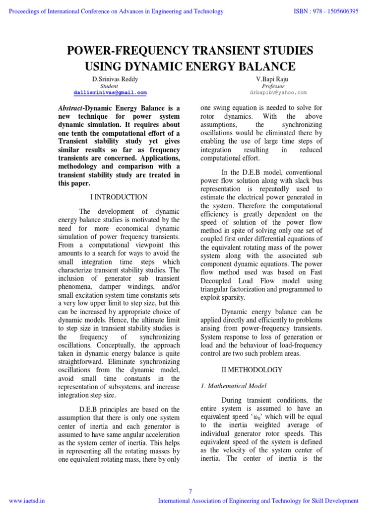 Dynamic Energy Balance in Power Systems | PDF | Fluid Dynamics | Physics