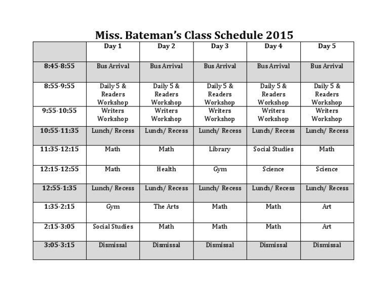 Miss Bateman's 2015 Class Schedule | PDF | Language Arts & Discipline ...