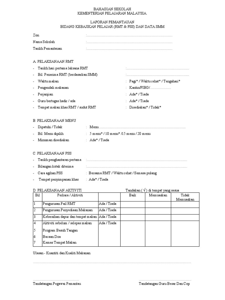 Laporan Pemantauan RMT | PDF