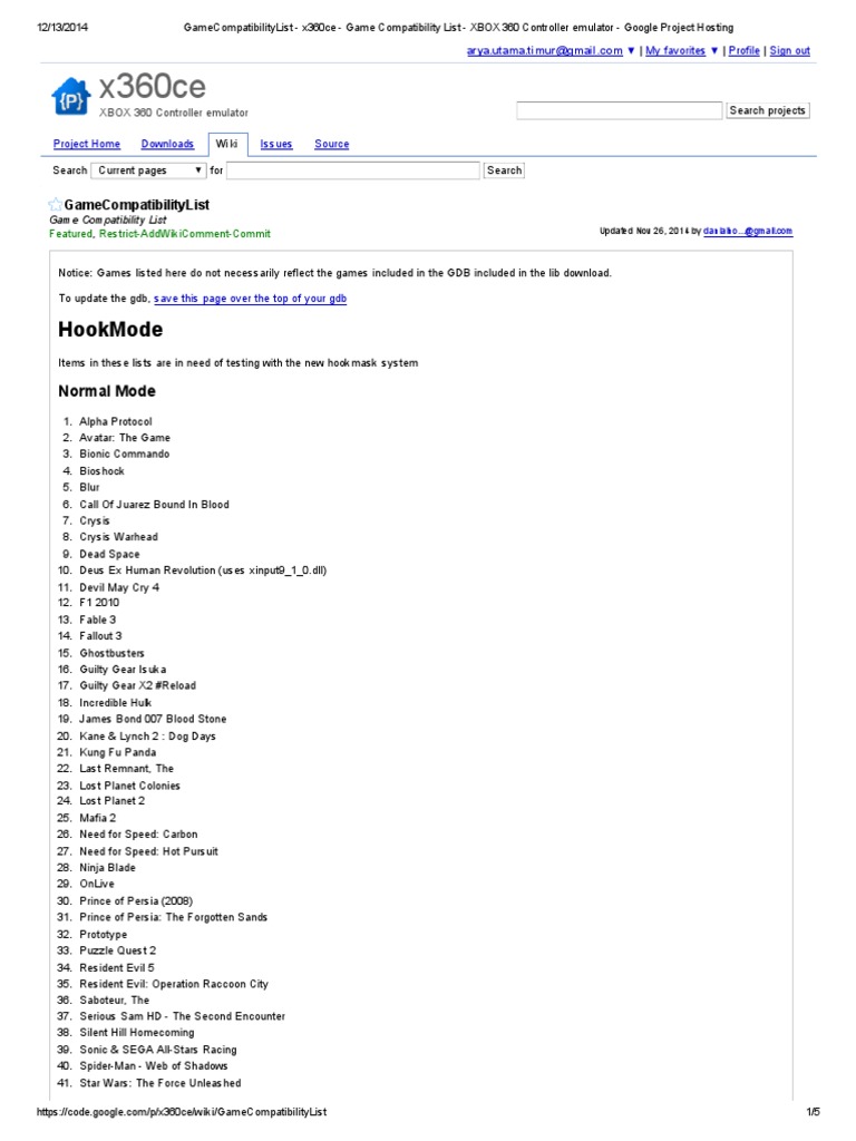 GameCompatibilityList - X360ce - Game Compatibility List - XBOX 360  Controller Emulator - Google Project Hosting | PDF | Video Game Franchises  | Video Games