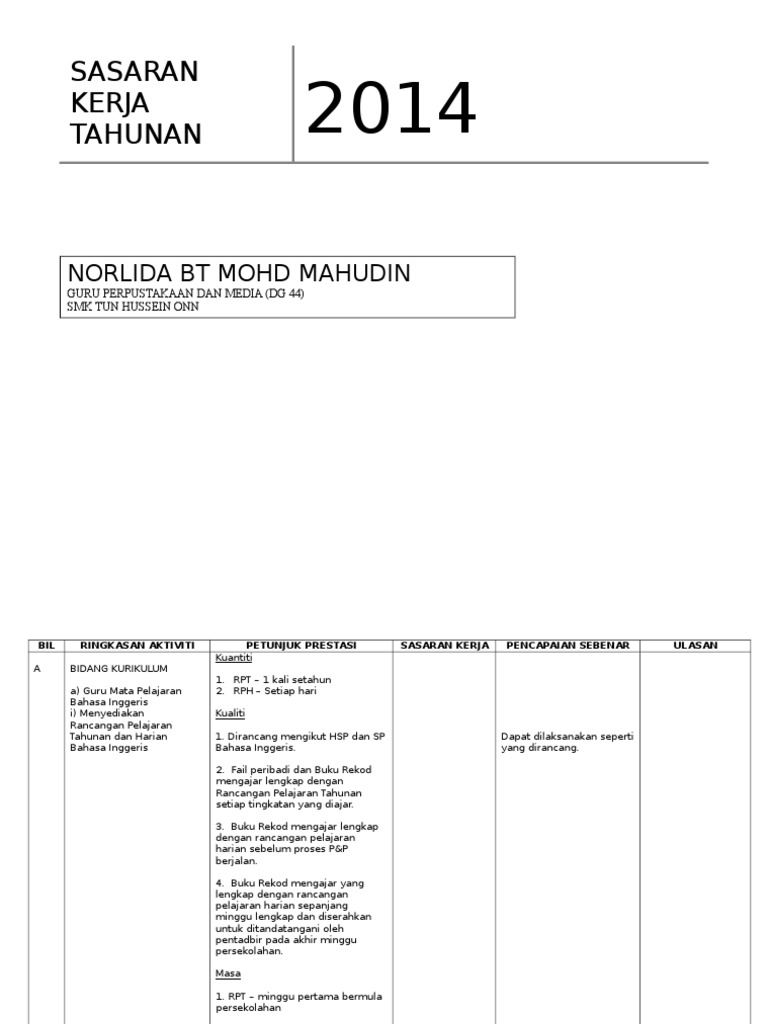 Sasaran Kerja Tahunan Pdf