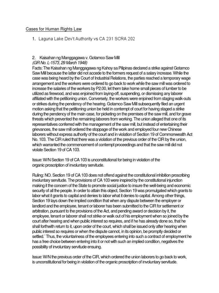 Human Rights Law Case Summaries | PDF | Confession (Law) | Immigration ...