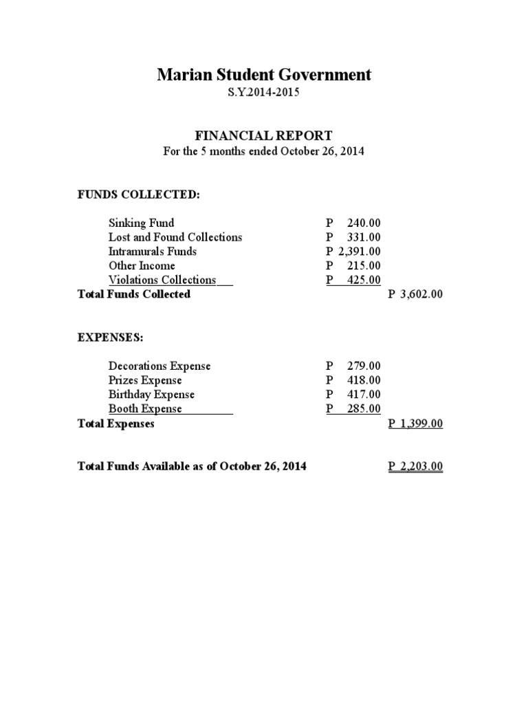 Marian Student Government: Financial Report | PDF