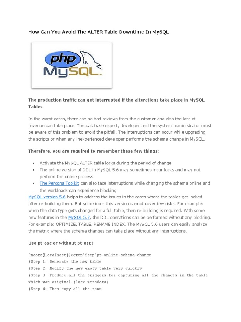 Avoid MySQL ALTER Table Downtime | PDF | My Sql | Databases