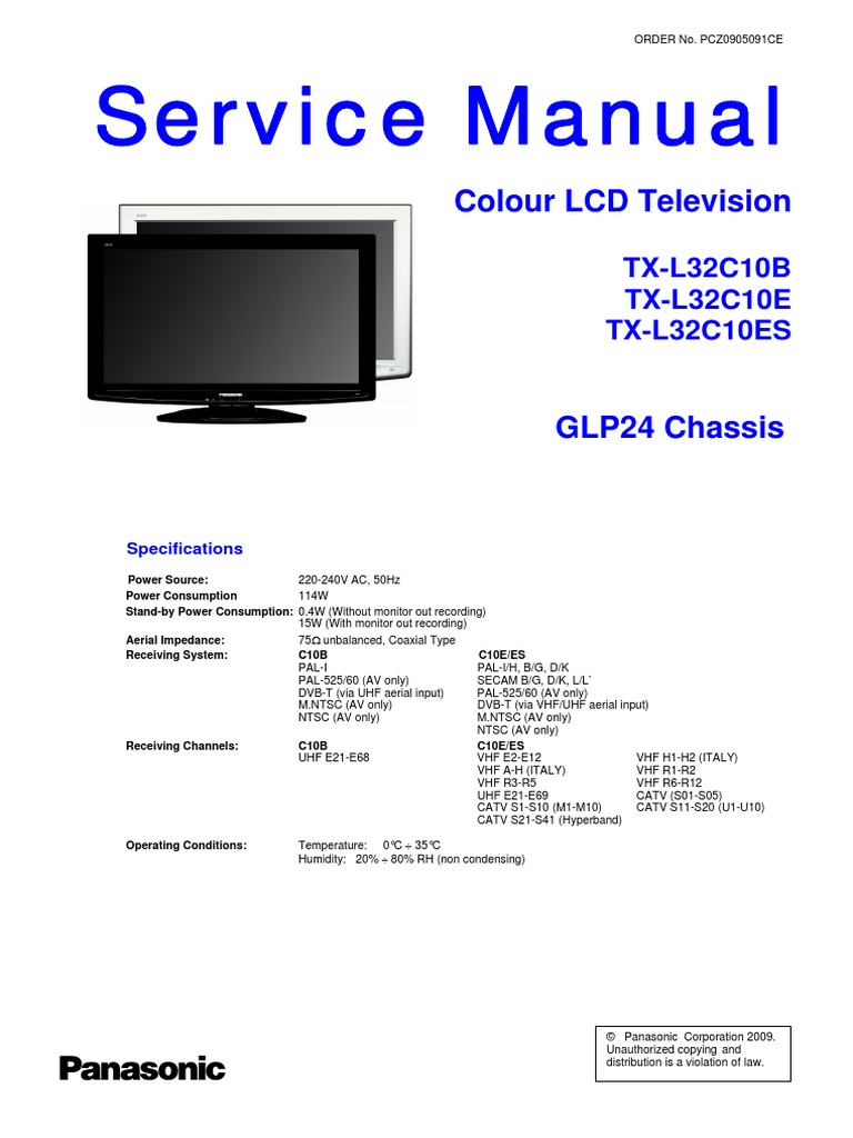 Panasonic TX-l32c10b TX-l32c10e TX-l32c10es Chassis Glp24