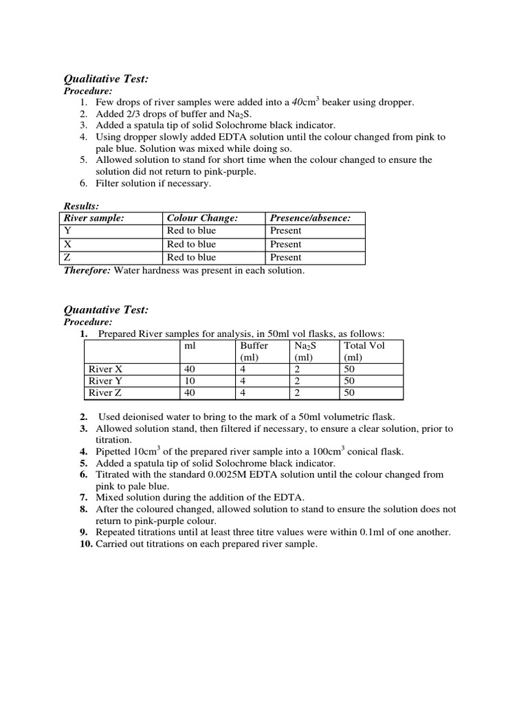 Water Hardness Lab Report Titration Chemistry