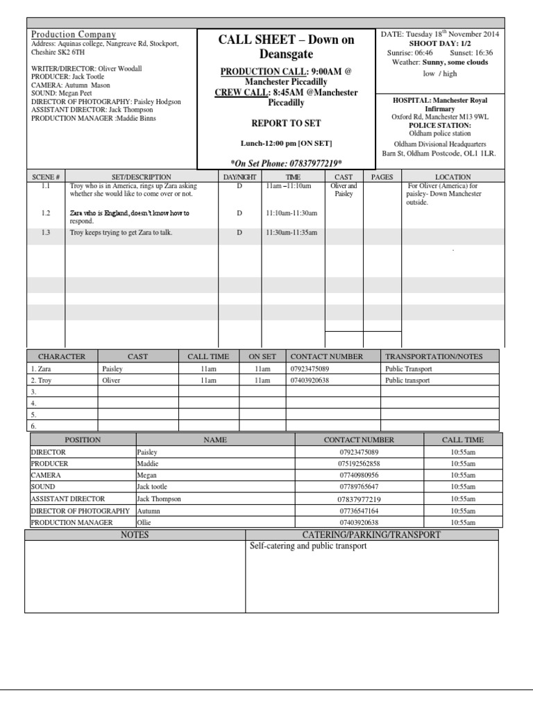 Call Sheet - 5 | PDF | Art