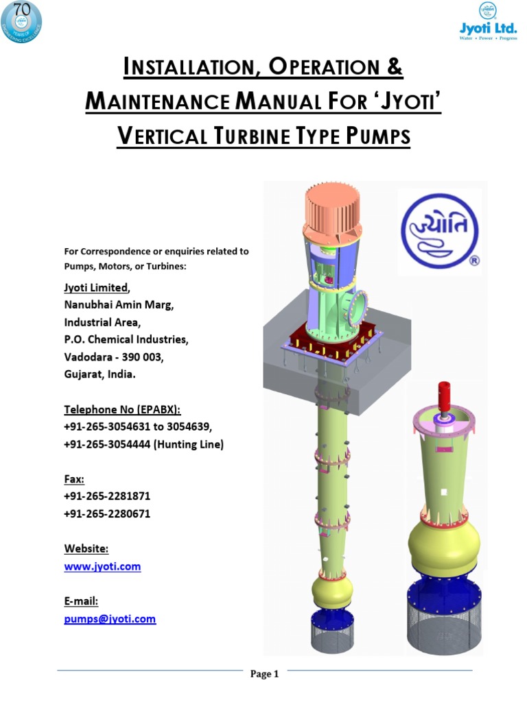 Jyoti Vertical Turbine Pump Manual | PDF | Pump | Bearing (Mechanical)