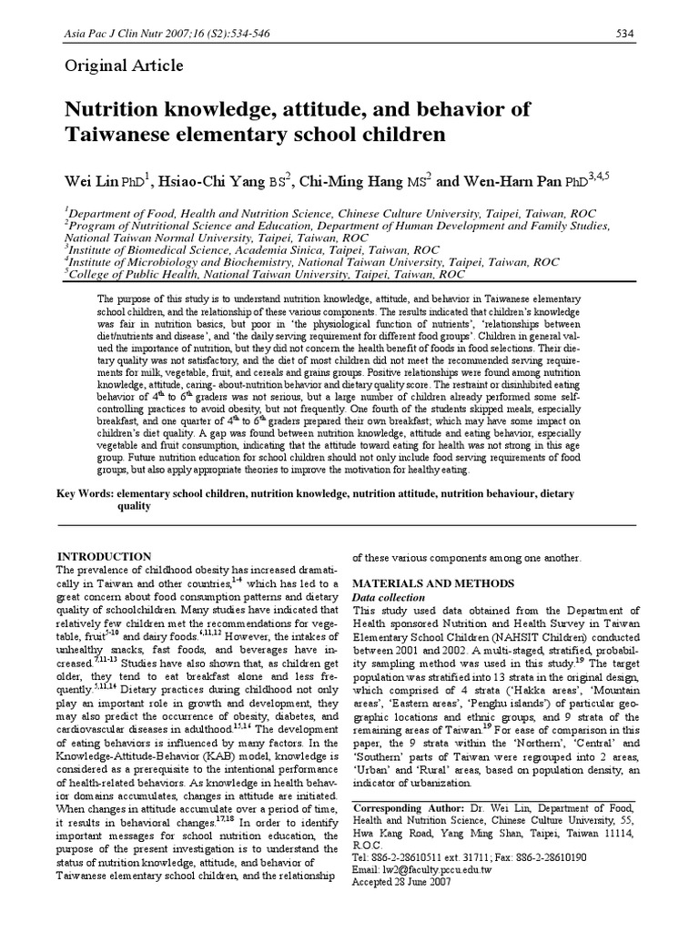 Nutrition Knowledge, Attitude, and Behavior of PDF | PDF | Eating ...