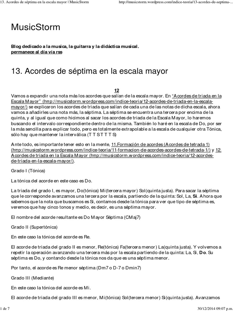 Acordes de Séptima en La Escala Mayor - MusicStorm | PDF | Acorde ...