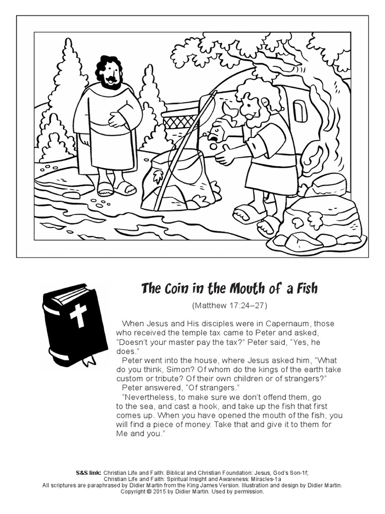 Coloring Page-Miracles in the Bible: Coin in the Mouth of the Fish