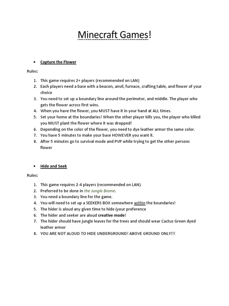 Minecraft Game Instructions and Rules | PDF