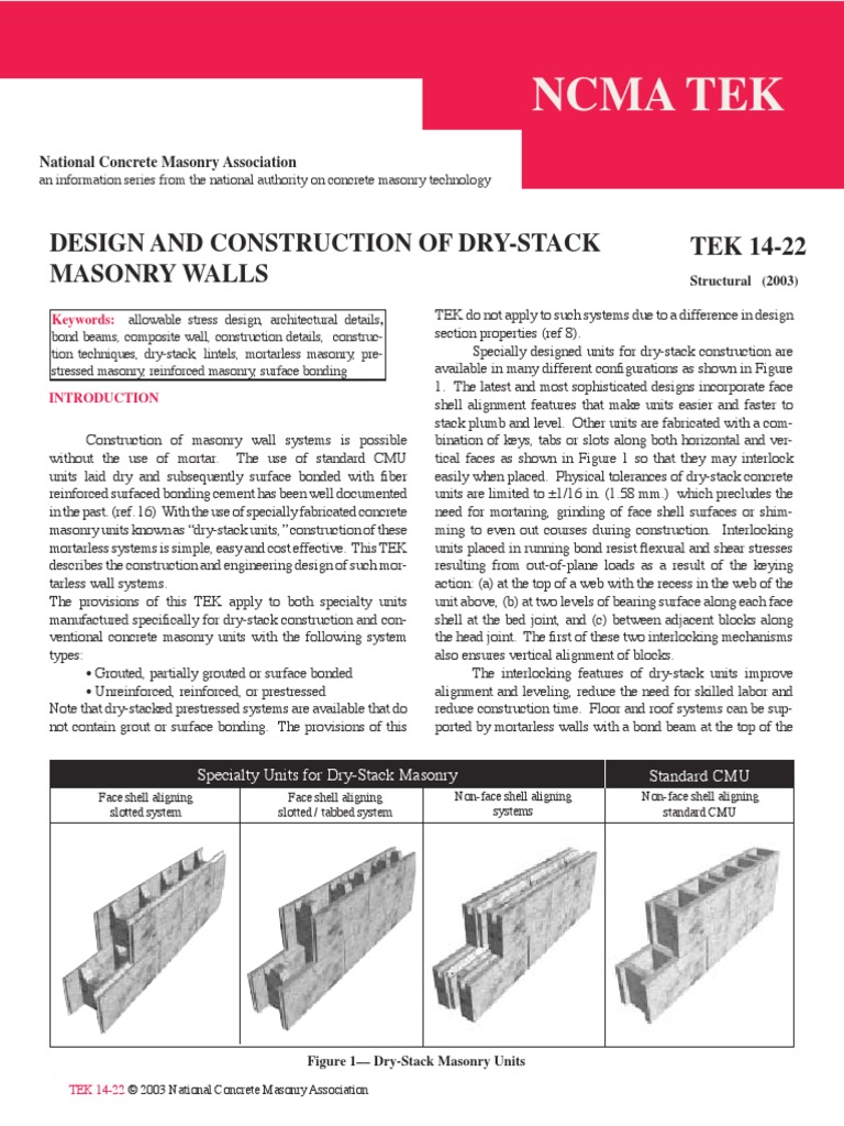 Dry Stack Manual & Reference Tek 14-22 | PDF | Masonry | Strength Of ...