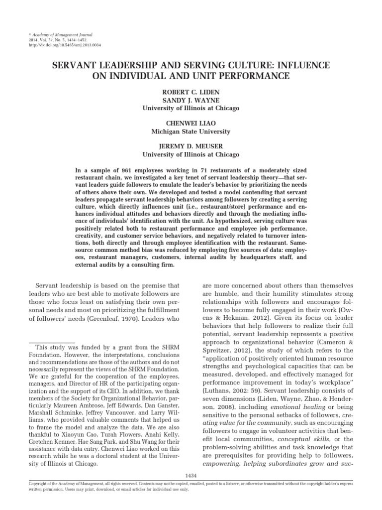 Servant Leadership Article PDF PDF Servant Leadership Leadership