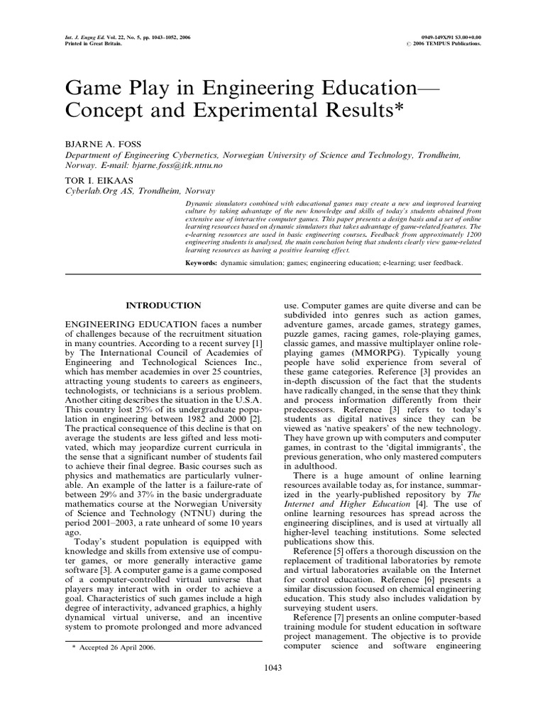 Game Play in Engineering Education | PDF