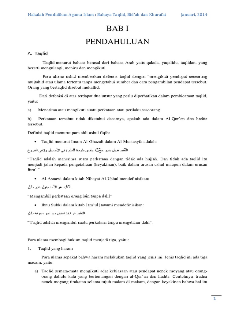 Bahaya Taqlid Bidah Dan Khurafat Pdf