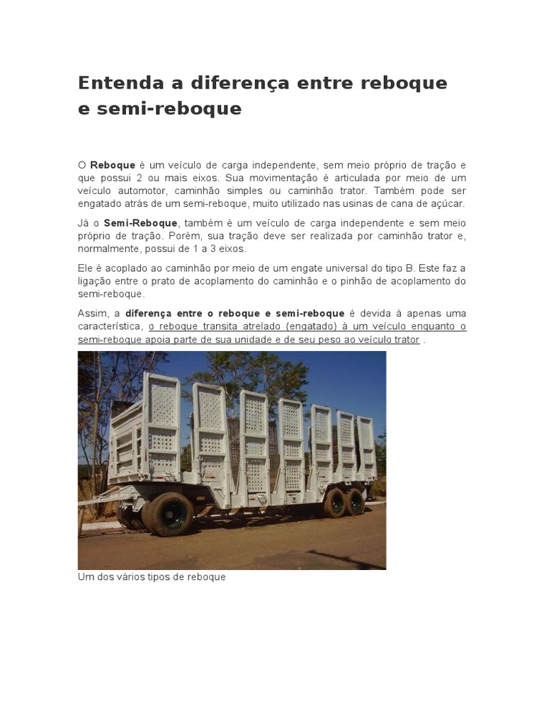 Entenda A Diferença Entre Reboque e Semi | PDF