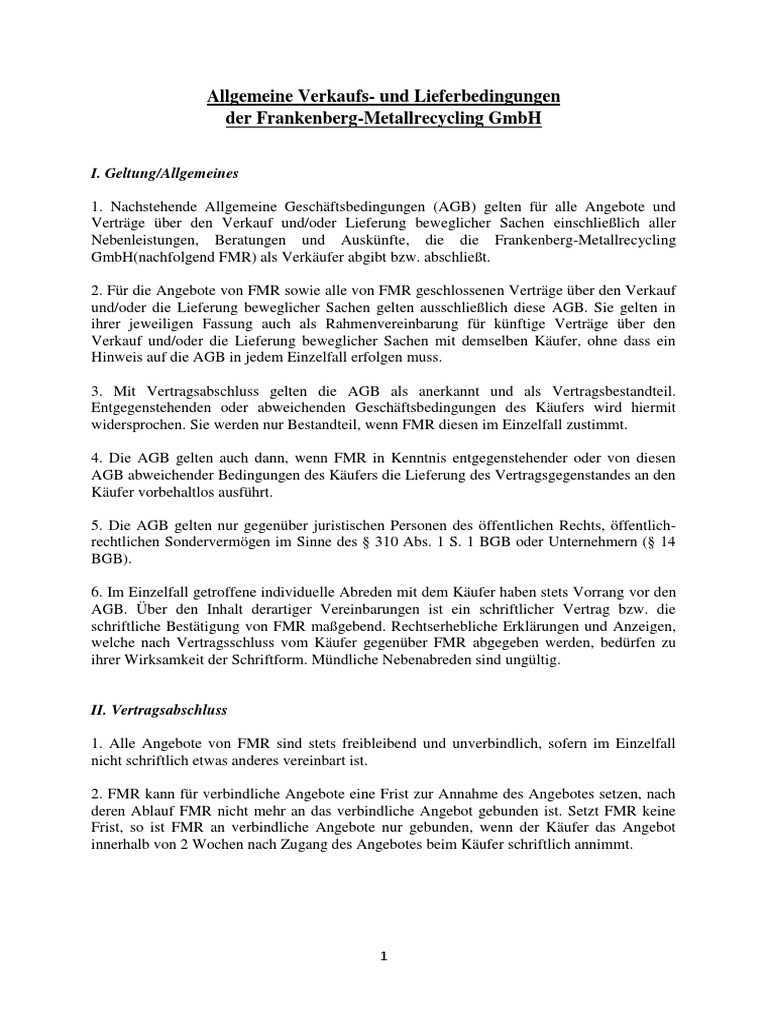 Allgemeine Geschaeftsbedingungen Verkauf