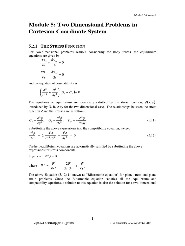 Two Dimensional Problems in Cartesian Coordinate System | PDF