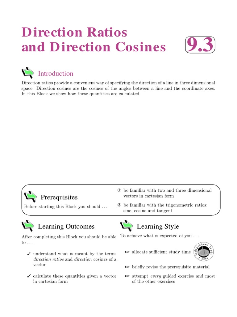 Direction Ratio | PDF | Trigonometric Functions | Euclidean Vector