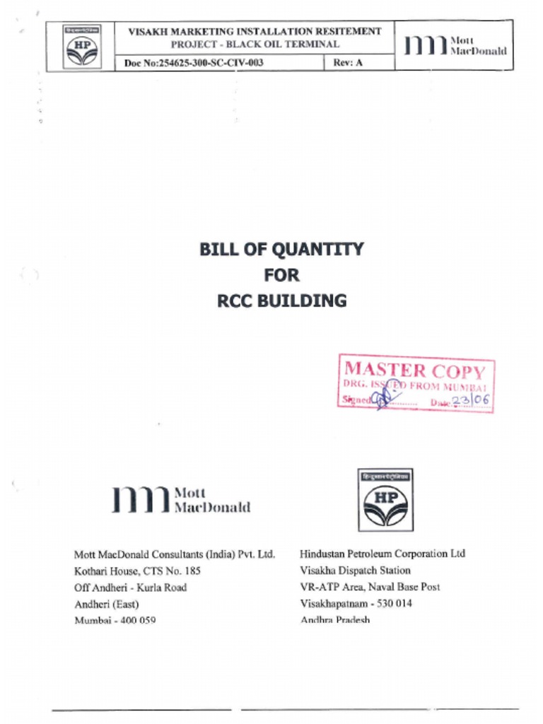 RCC Bill of Quantities for Construction | PDF | Electrical Wiring | Masonry