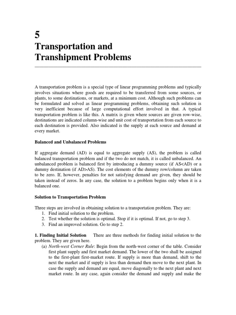 Transportation and Transhipment Problems | PDF | Mathematical ...