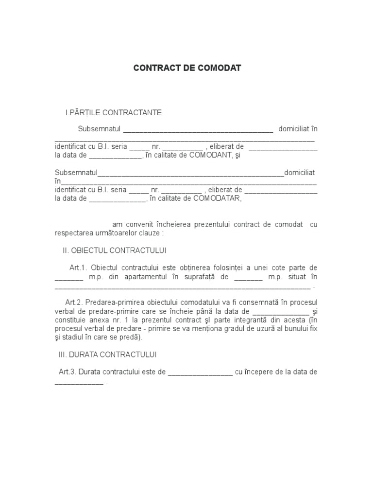 Contract de Comodat | PDF