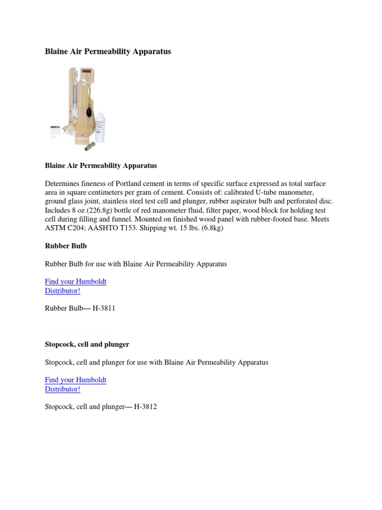Blaine Air Permeability Test Apparatus | PDF