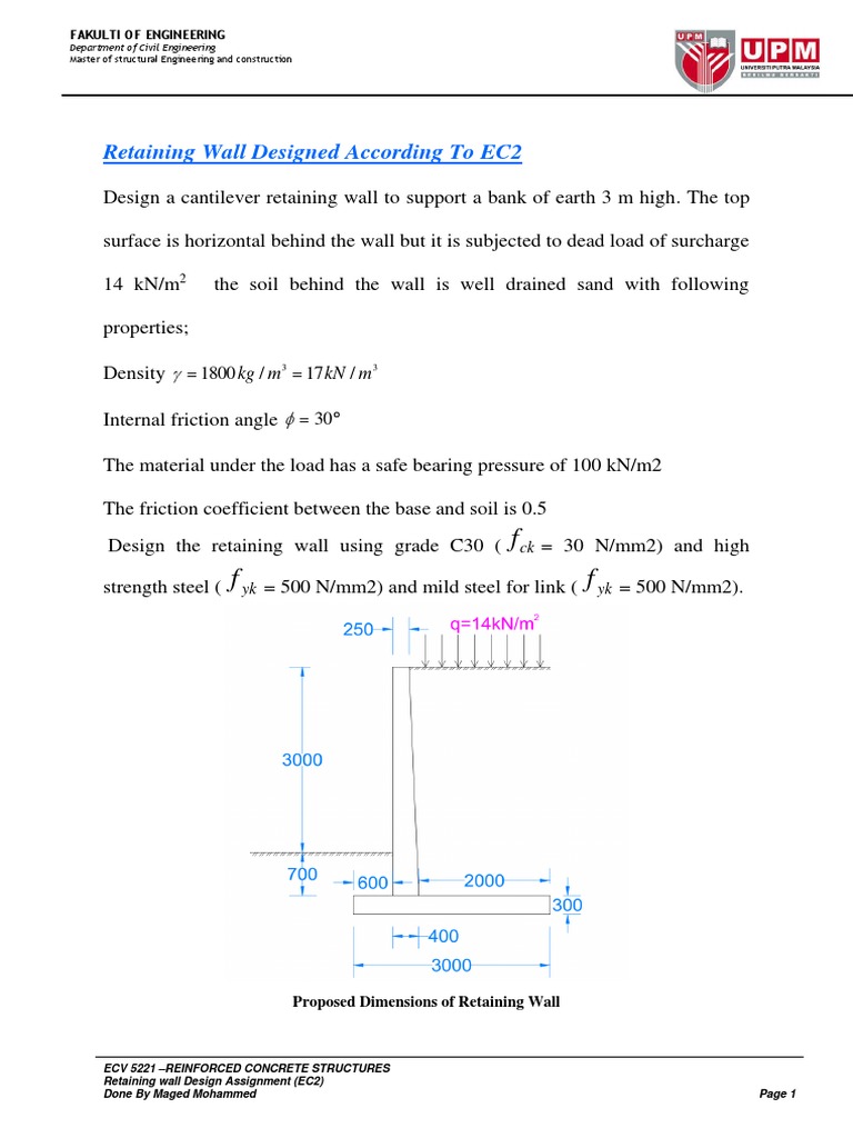 Cantilever Retaining Wall Design Example | PDF | Building Materials ...