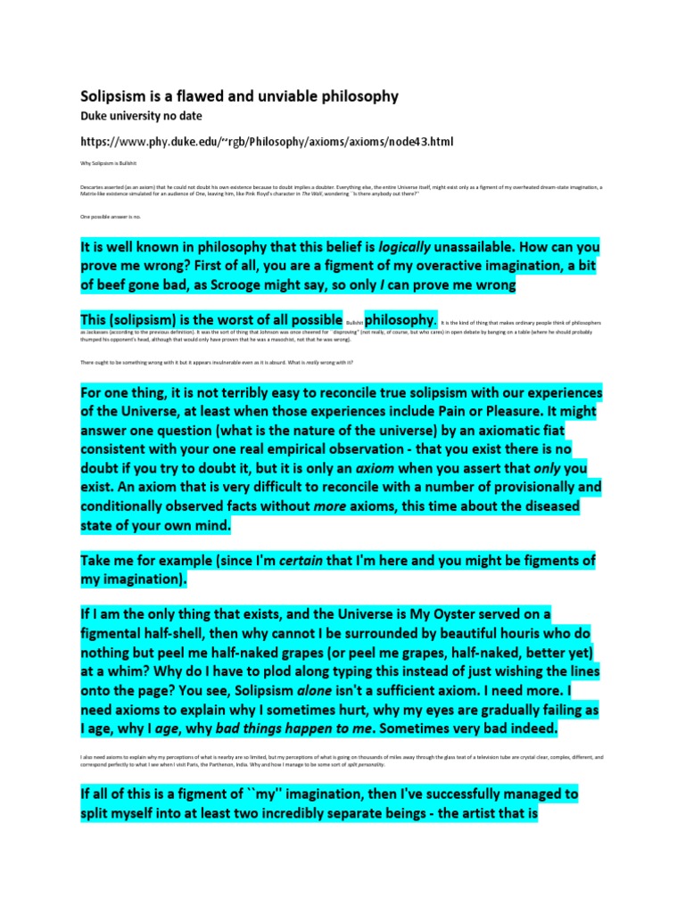 The Flaws of Solipsism Explained | PDF | Cognition | Epistemology
