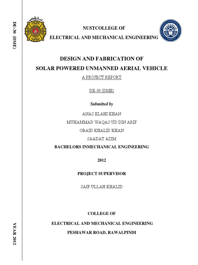 Design and Fabrication of Solar Powered Unmanned Aerial Vehicle | PDF ...