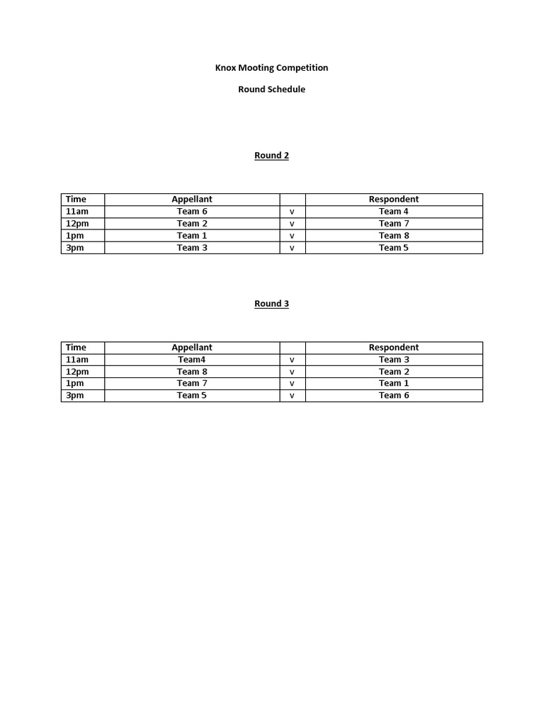 Knox Mooting Competition Round Schedule | PDF | Sports & Recreation ...
