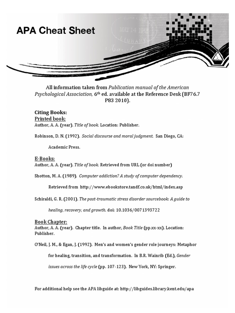 Apa Cheat Sheet Digital Object Identifier Citation