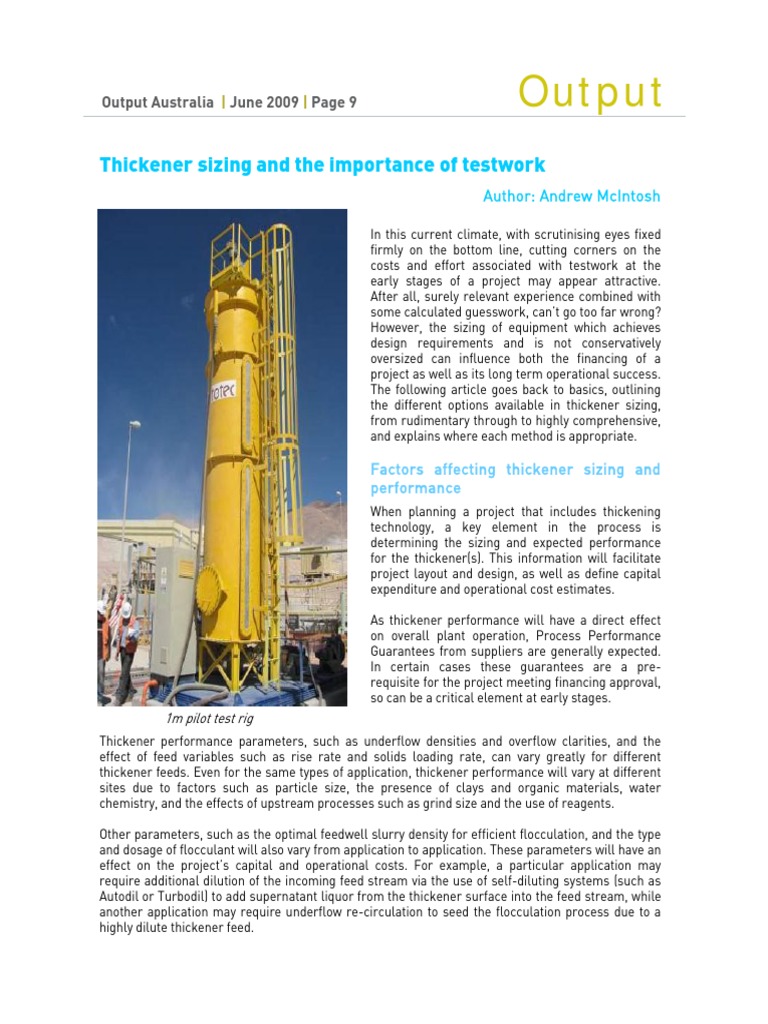 Thickener Sizing and The Importance of Testwork PDF